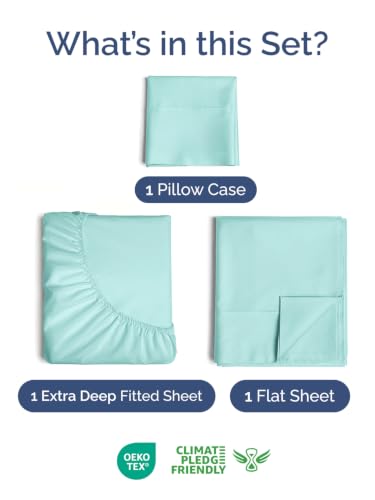 Image of Extra Deep Pocket Twin XL Size Sheet Set - Breathable & Cooling - Spa Blue