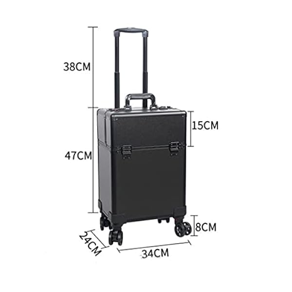 DINGZZ Custodia cosmetica Multiyer Tatuaggio Grande capacità di rotolare Valigia estetica Custodia cosmetica Viaggio del Carrello for valigie (Color : Schwarz, Size : 34 * 24 * 47cm)