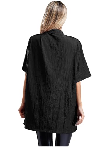 easyforever Adult Waterproof Barber Jacket with Side Pocket Turn-Down Short Sleeve Salon Smock2