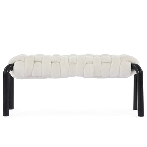 Christopher Knight Home Roach 41" Modern Teddy Braided Upholstered Entryway Bench, Ottoman Bench with Curved Metal Legs, Long Footstool for Living Room Dining Room, End of Bed Ottoman, White by Christopher Knight Home - Image 4