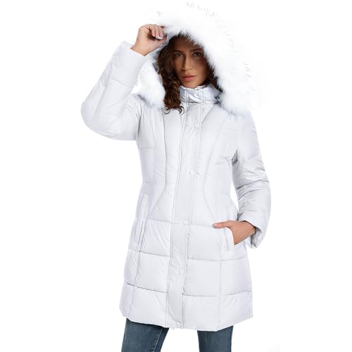 Image of HOTIAN Women's Winter Puffer Down Coat Long Thickened Padded Parka Warm Jacket with Faux Fur Detachable Hooded