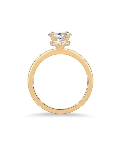 PAVOI 14K Gold Plated Simple 2.5CT Pear Cubic Zirconia Hidden Halo Eternity Ring Fake Bridal Wedding Promise Statement - Engagement Ring for Women3