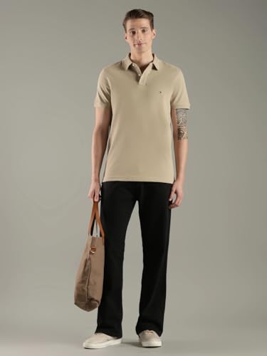 Image of Tommy Hilfiger Solid Regular fit Cotton Polo t-Shirt
