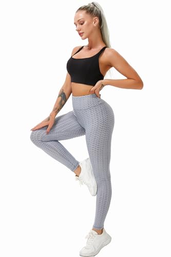 Calça Feminina Legging Cintura Alta Bolha 3D Com Compressão Disfarça Celulite Fitness Sem Transparência Respirável Para Academia Ioga Crossfit (BR, Alfa, M, Regular, Regular, Cinza)