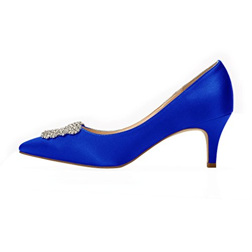 ERIJUNOR Women's Pumps Low Heel Rhinestone Brooch Satin Evening Dress Wedding Shoes - Image 3