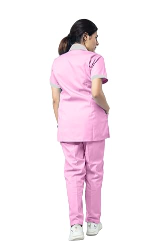 Image of UNIFORM CRAFT Poly Cotton Twill Nurse Uniforms - Ideal for Nurse uniforms for Women | Clinic uniforms for Women | Hospital uniforms for Nurses | Hospital Uniform, NT04 Pink and Grey (XXL)