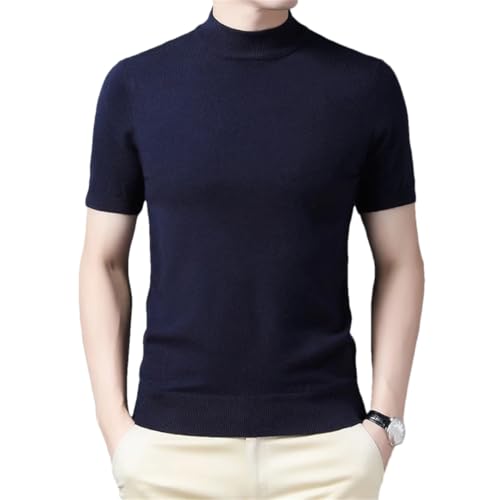 Wjnvfioo Men's Wool Sweater Tee Solid Color Half High Collar Short Sleeve Sweater Casual Slim Knitted Tees