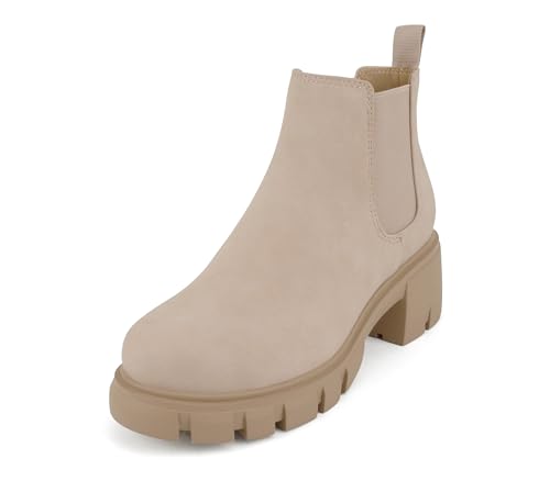 Image of Soda PIONEER ~ Women Lug Sole Mid Heel Chelsea Fashion Ankle Bootie w /Double Elastic Gore