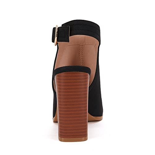 Ermonn Women‘s Cutout Peep Toe Stacked Heeled Sandals Ankle Strap Buckle Booties3