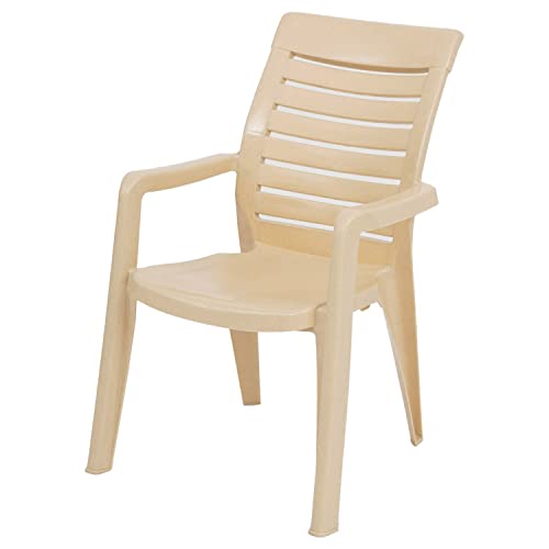 Image of Nilkamal Plastic Chair for Living Room with Arm | 3 Year Warranty | for Home, Living Room, Outdoor | Marble Beige Colour | CHR2180