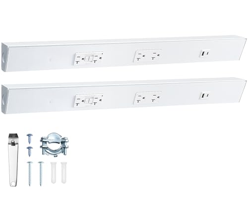 SURAIELEC 2-Pack 24" Under Cabinet Hardwired Power Strip, Seamless Under Cabinet Outlet, 2500W, 20A GFCI + 20A TR Outlet with USB-A & USB-C, Modular No-Cut Extension System, ETL Listed, White