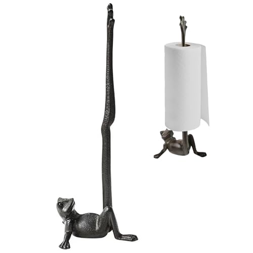 Jeonz Black Cast Iron Paper Towel Holder Countertop Frog Leg Toilet Paper Holder Stand Stable & Durable Cute Funny Animal Rustic Decor Paper Roll Holder for Bathroom & Kitchen