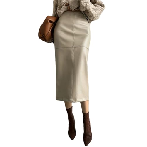 Women's Elegant Slim Split Faux Leather Skirt Office High Waist Skinny Package Hip Midi Pencil Skirts