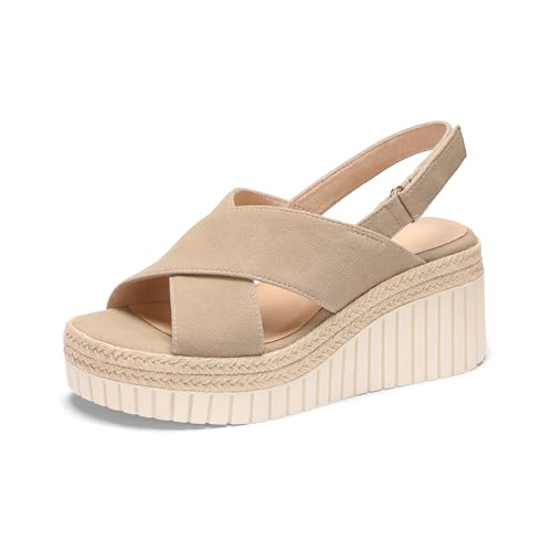 Image of VICKI.VICKI Women's Raffia Platform Sandals, Open Toe Wedge Slides