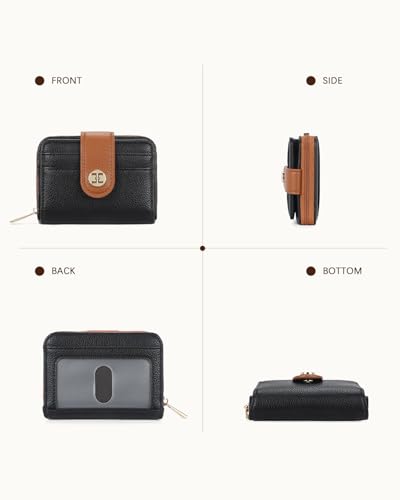 Small Wallet Women RFID Blocking Bifold Card Holder Leather Wallets with Zipper Coin Pocket,Black Brown4