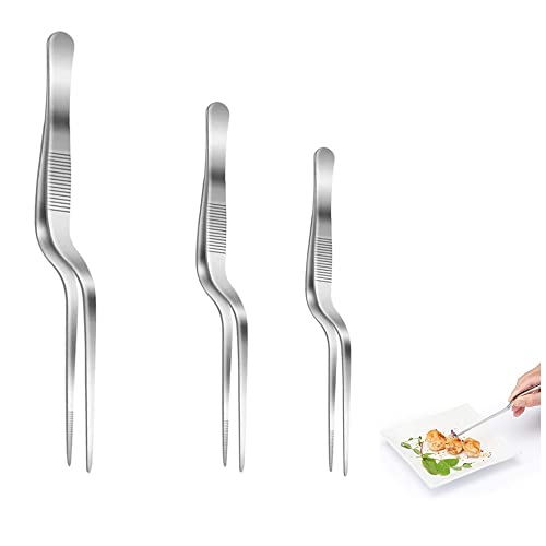 Pinza de Cocina, 3 piezas Acero Inoxidable, Pinzas Gourmet para servir, carne y Chef, Mariscos, Postre y Sushi (14.5/16.5/20.5cm)