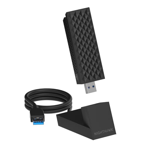 NETGEAR Nighthawk WiFi 7 USB 3.0-Adapter (A9000) BE6500 Tri-Band kabellose Gigabit-Geschwindigkeit (bis zu 6,5 GBit/s) – 6-GHz-Frequenzbereich – Kompatibel mit Routern/Mesh – Für Windows 11-PCs