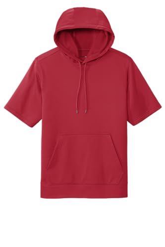 SPORT-TEK Unisex Sport-Wick Fleece Short Sleeve Hooded Pullover, Deep Red, 3X-Large