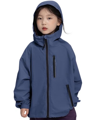 Rolanko Giacca Impermeabile con Cappuccio per Ragazze, Impermeabile Leggera Giacca a vento Giacche da Pioggia Outwear per Bambini Ragazzi 7-14 Anni, Marina, Taglia: 170/13-14 Anni