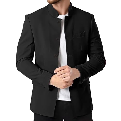 Veste Blazer Homme à col Mao, col Montant, Doublure légère, Style décontracté Chic, vêtements de Sport Japonais, Noir, Taille M