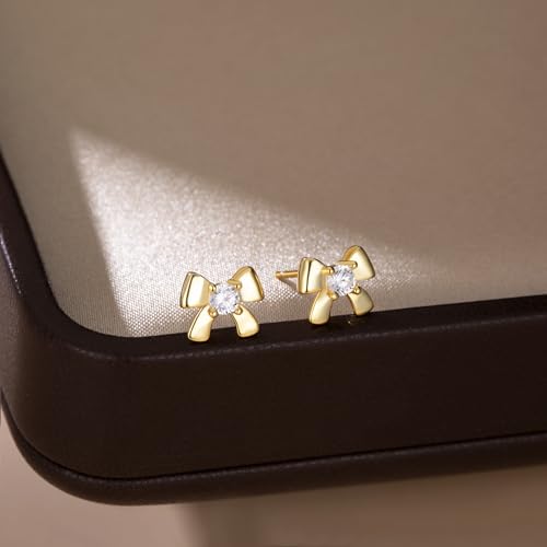 SLUYNZ Solid 925 Sterling Silver CZ Bow Earrings Stud for Women Teens Small Bowknot Stud Earrings4