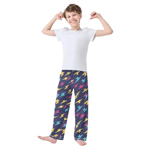 Boys' Pants Colorful Lightning Dark Blue Long Bottoms Jogger Pants Elastic Waist Trousers with Pockets S-XL2