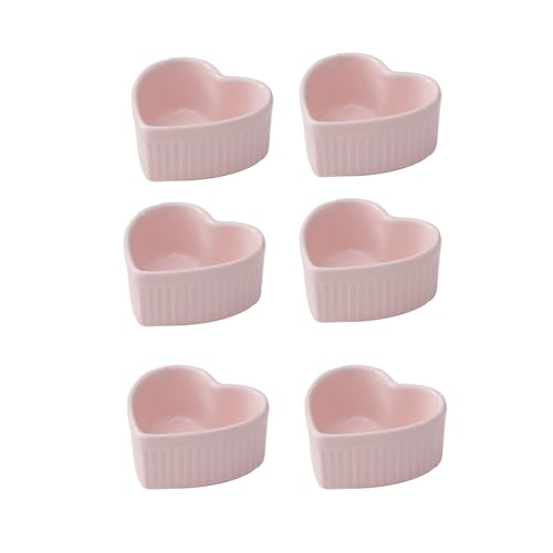 UIOPPOI Ramekins de cerámica en Forma de corazón, Aptos para Horno, Ramekins de Crema brulée, Cuencos para Hornear de Porcelana para Pastel de Postre soufflé 9x4cm B