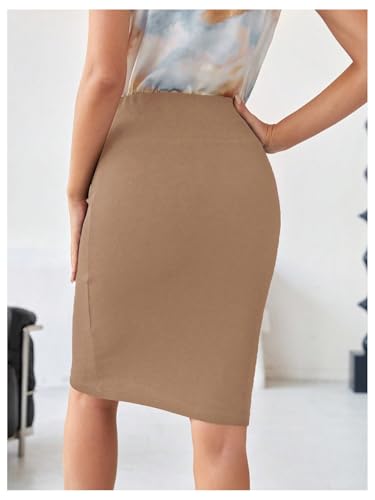 Floerns Women's Solid High Waisted Pencil Skirt Knee Length Office Skirts2