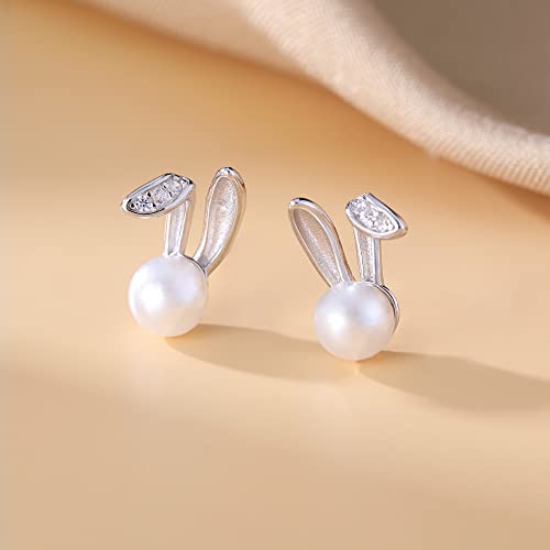 SLUYNZ 925 Sterling Silver Easter Rabbit Bunny Studs Earrings for Women Teen Girls Pearl Rabbit Earrings Studs4