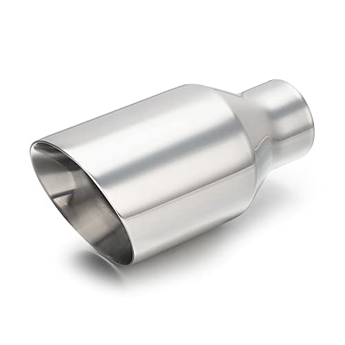 LCGP 2.25 inlet Universal Diesel Exhaust Tip 4 Outlet 8 Long Tail Tip Polished & Double Wall Angle Cut Stainless Steel