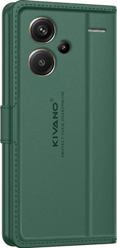 Image of KIVANO LUXE Compatible for Redmi Note 13 Pro Plus 5G Luxury Handmade Leather Magnetic Flip Folio Case | Card Holder & Kickstand | Slim Protective Cover | Unisex - Green