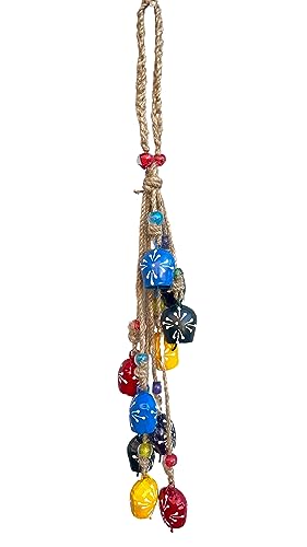 Bellshub Metal Multicoloured Bells Handicrafts for Hanging Tinkling Home/Garden/Office & Outdoor Decor String of 10 Bells on Jute Rope