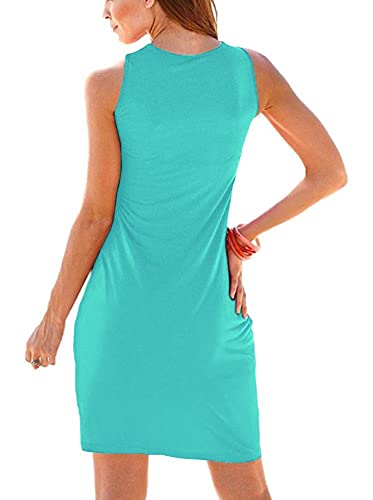 Image of Camisunny Women Casual Loose Tank Dresses Sleeveless Beach Vacation Dress Swing Pleated U Neck Fashion Soft