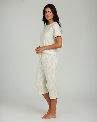 Image of Real Essentials 2 Pack: Womens Pajamas Short Sleeve Sleepwear Tops and Capri Pants Pjs Print Pajama Sets (Available In Plus)