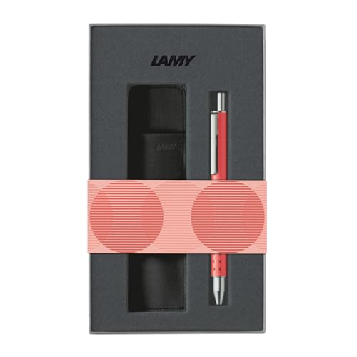 Lamy swift sunset edición especial roller - set de regalo romántico con roller y estuche de cuero genuino - cuerpo de metal - ancho de línea B - incl. recambio roller M 66 B blue