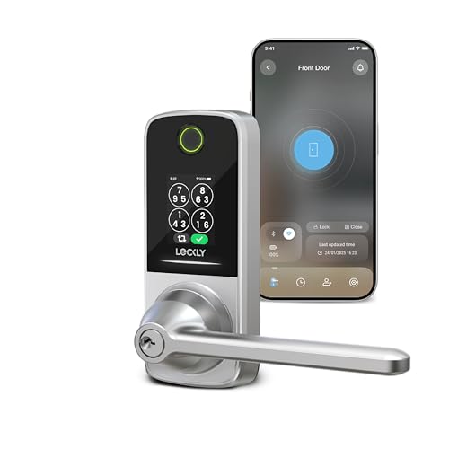 Image of Lockly Secure Pro Smart Lock with Handle - Biometric Fingerprint & Patented Anti-Peep PIN Genie Keypad, Built-in Wi-Fi Keyless Entry Door Lock, App Remote Control, Works with Alexa & Google Assistant