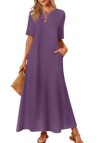 MEROKEETY Women's 2025 Summer Maxi Dress Casual Short Sleeve Beach Vacation Crewneck Basic Long T Shirt Dresses