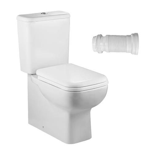 Inodoro de dos piezas WinZo WZ5813 con descarga trasera, diseño cuadrado, doble descarga 1.1/1.6 GPF, descarga horizontal, para baño, blanco miniatura 1