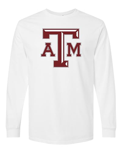 World and Space University College Heritage Logo Cotton T-Shirt, Long Sleeve, Unisex (US, Alpha, X-Large, Regular, Regular, Texas A&M - White)