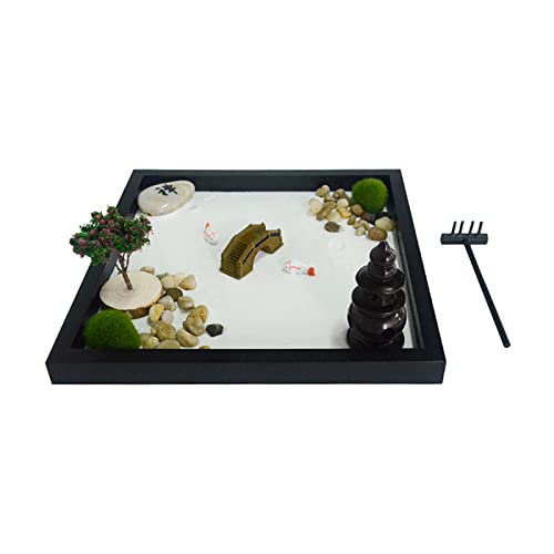 Jardin zen japonais pour bureau, mini jardin zen, kit de jardin de sable de cadeaux de méditation Zen, nouveau décor de sable zen bricolage innovant, accessoires de bureau, pour la méditation et idée