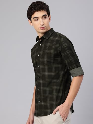 Image of Majestic Man Comfort Slim Fit Cotton Blend Checked Casual Shirt
