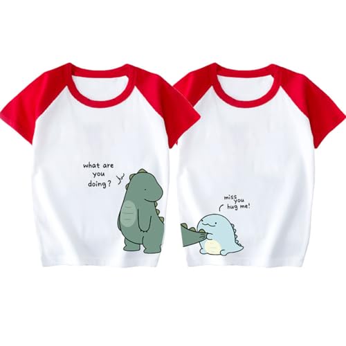 YUN#023 親子服 ペアルック 赤ちゃん 親子コーデ ペアルック tシャツ 家族お揃いコーデ 夏 親子 tシャツ お揃い 服 ペア 子ども服 親子ペアルック 半袖 姉妹 ペアルック 兄弟 服 家族 ペアルック 出産祝い 記念日プレゼント 恐竜 (レッド
