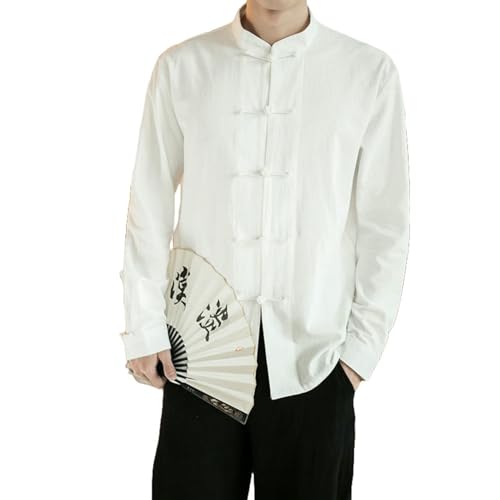 Chemise rétro homme bouton grenouille manche longue coton lin tendance