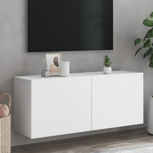HaoChrymec Meuble TV Mural en Bois Composite, Rangement Pratique et Fixation Murale, Meuble TV Suspendu, Meuble Tele Blanc, Armoire de Rangement, adapté au...