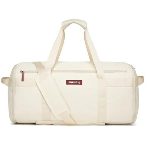 JenniBag Convertible Travel Bag for Women 60L Weekender Garment Duffel Carry-On with Shoe Compartment Trolley Sleeve Durable Water-Resistant Overnight Bag (Classic Beige)