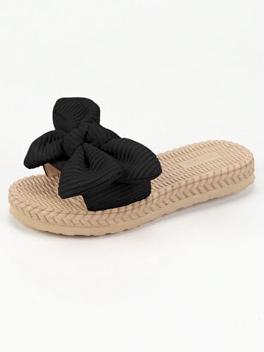 Image of GORGLITTER Girl's Sandals Summer Cute Fashion Trendy Beach Vacation Slides Sandals Bow Braided Slip on Dress Sandals