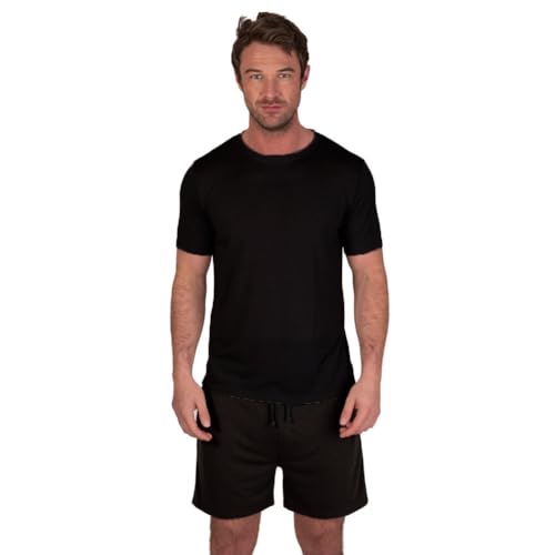 Light & Shade LSSET032 Herren T-Shirt mit Rundhalsausschnitt und kurzes Pyjama-Set, Schwarz, L