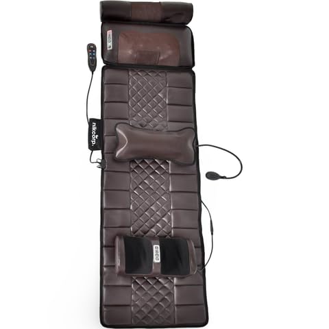 NIKCORP – Full-Body Massage Mat with Heat Function – Leather Back Massager, Foot Massage with Remote Control for Sofa, Armchair, Floor or Bed, Brown, 170x50 cm