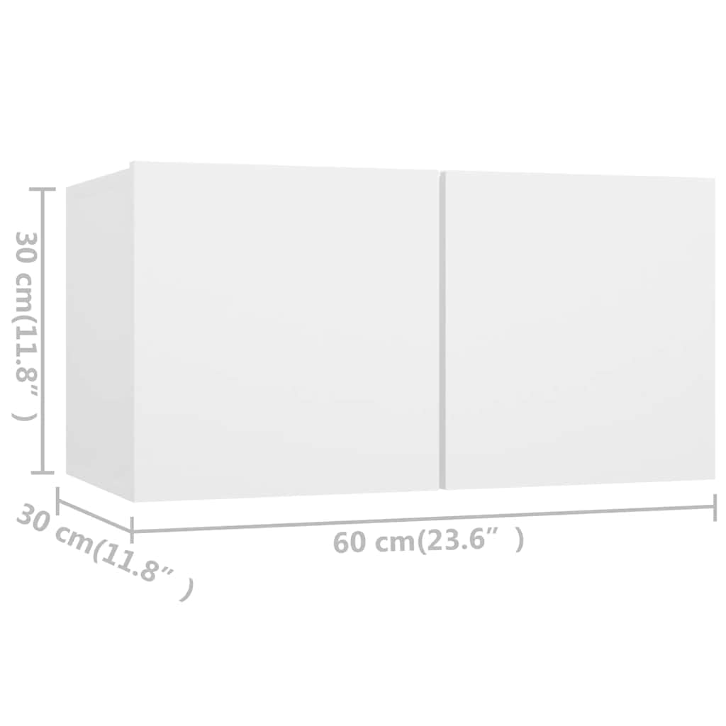 4-TLG. TV-Schrank-Set Weiß Holzwerkstoff, Hängendes Lowboard für Wohnzimmer, Modernes Media-Center mit Viel Stauraum, Einfache Wandmontage