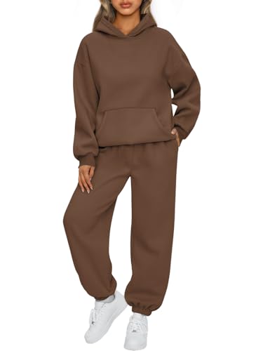 AUTOMET Sweatsuits Women 2 Piece Outfit Lounge Two Piece Sets Fall Fashion 2024 Tracksuits Oversized Sweatshirt and Sweatpants Casual Teen Girls Clothing Coffee S